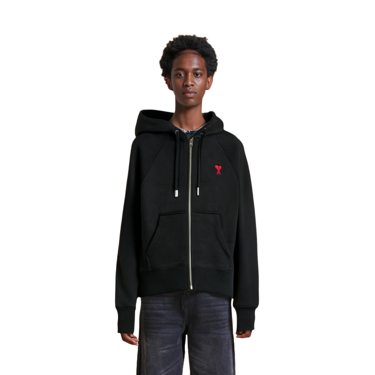 Ami Paris AMIPARIS FW23 Black Heart Logo Cotton Zip Hoodie Unisex Casual Oversized Jacket. USW415747-001 圖 3