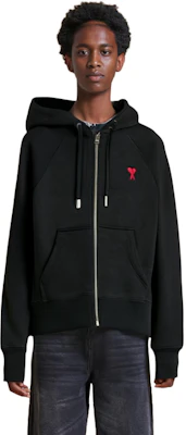Ami Paris AMIPARIS FW23 Black Heart Logo Cotton Zip Hoodie Unisex Casual Oversized Jacket. USW415747-001 Lookbook Ami Paris AMIPARIS FW23 Black Heart Logo Cotton Zip Hoodie Unisex Casual Oversized Jacket. USW415747-001