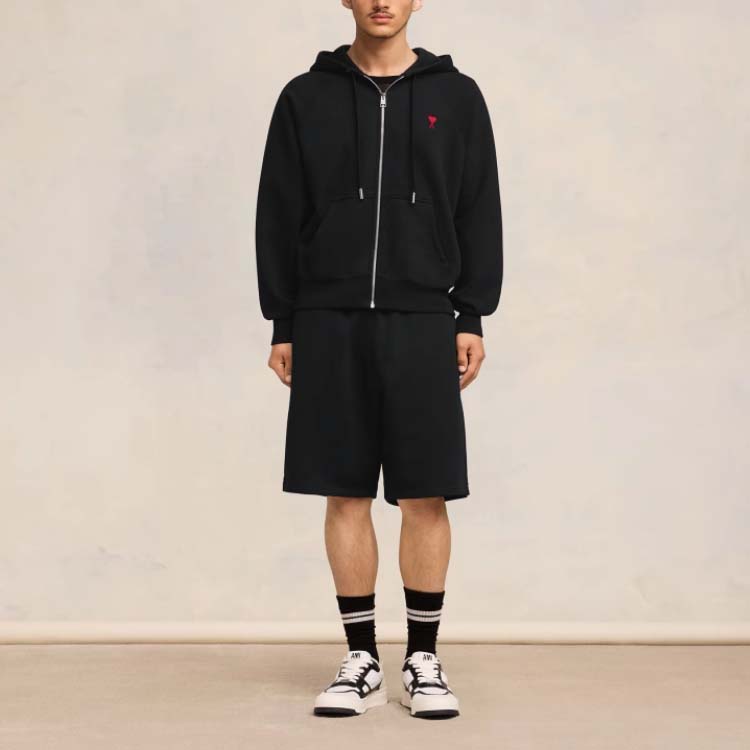 Ami Paris AMIPARIS FW23 Black Heart Logo Cotton Zip Hoodie Unisex Casual Oversized Jacket. USW415747-001 圖 6