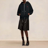 Sizing Ami Paris AMIPARIS FW23 黑色愛心標誌棉質拉鍊帽衫 男女休閒寬鬆外套 USW415747-001