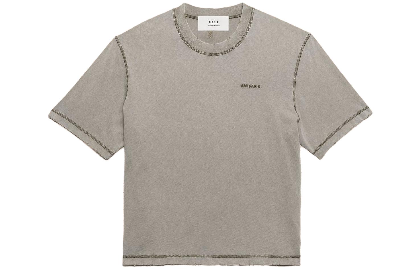 Ami Paris AMIPARIS FW23 Crewneck Embroidered Logo Short Sleeve T-Shirt Unisex Clay Color UTS016JE0051263