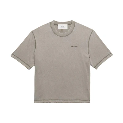 Ami Paris AMIPARIS FW23 Crewneck Embroidered Logo Short Sleeve T-Shirt Unisex Clay Color UTS016JE0051263