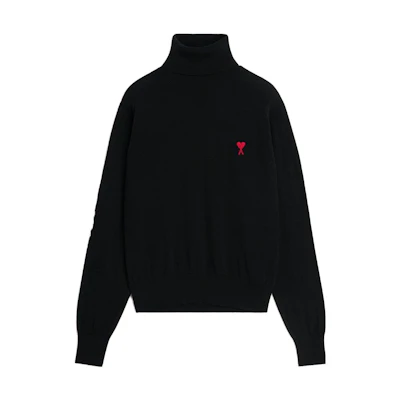 Ami Paris AMIPARIS FW23 Heart Pattern Turtleneck Pullover Sweater Unisex Black HKS411KN0025001