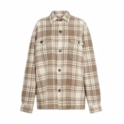 Ami Paris AMIPARIS FW23 Oversized Wool Checkered Pocket Shirt Jacket Unisex Beige. UJK226WV0014187