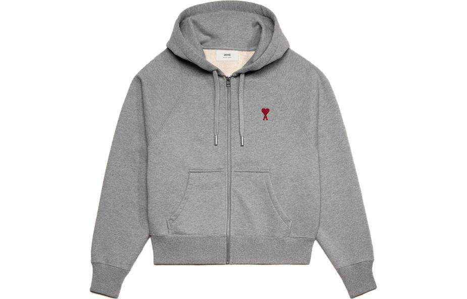 Ami Paris AMIPARIS FW23 Small Heart Cotton Hoodie Zip Jacket Unisex Smoke Grey USW4157472-055