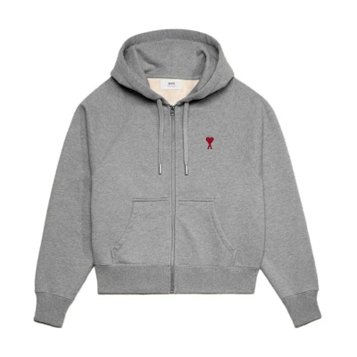 Ami Paris AMIPARIS FW23 Small Heart Cotton Hoodie Zip Jacket Unisex Smoke Grey USW4157472-055