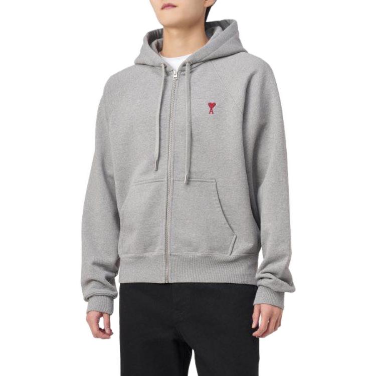 Ami Paris AMIPARIS FW23 Small Heart Cotton Hoodie Zip Jacket Unisex Smoke Grey USW4157472-055 圖 3