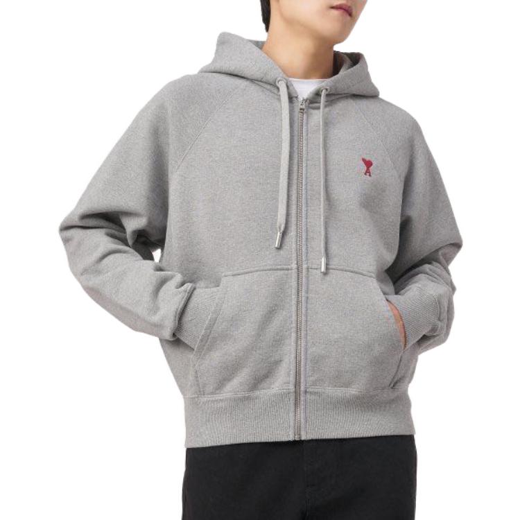 Ami Paris AMIPARIS FW23 Small Heart Cotton Hoodie Zip Jacket Unisex Smoke Grey USW4157472-055 圖 5