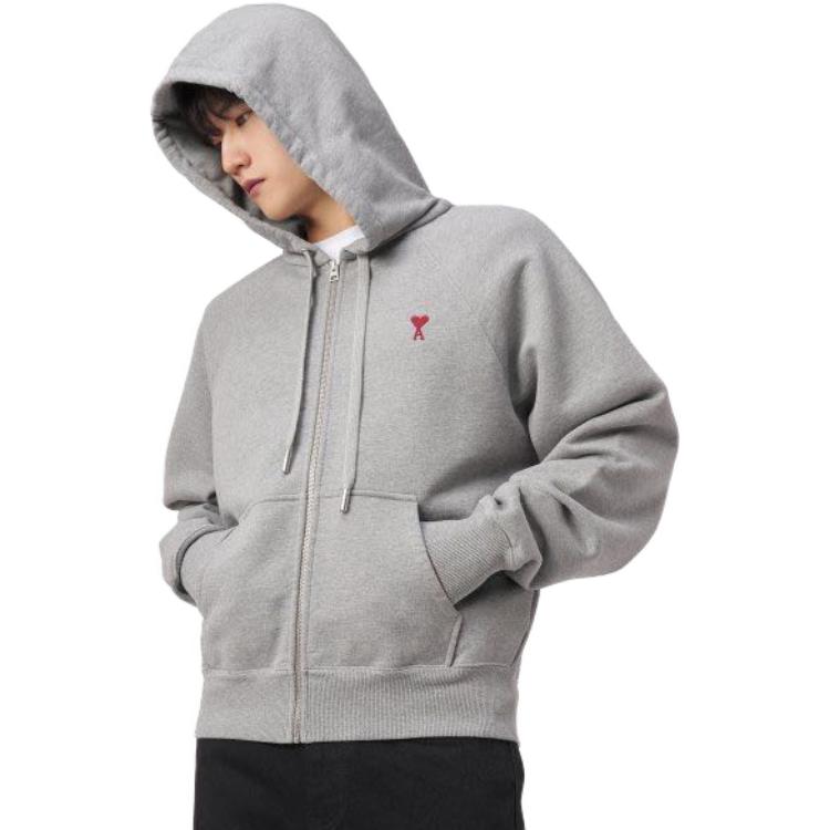Ami Paris AMIPARIS FW23 Small Heart Cotton Hoodie Zip Jacket Unisex Smoke Grey USW4157472-055 圖 6