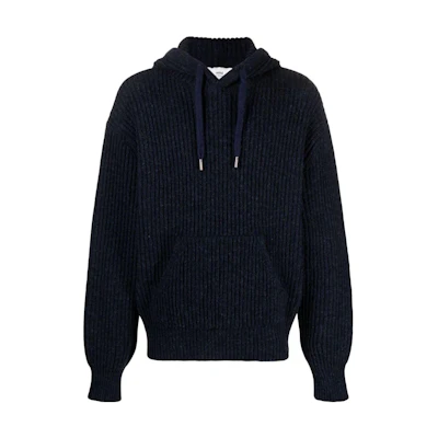 Ami Paris AMIPARIS FW23 Solid Color Hoodie Pullover Knit Sweater Men Blue HKS814KN0019-430