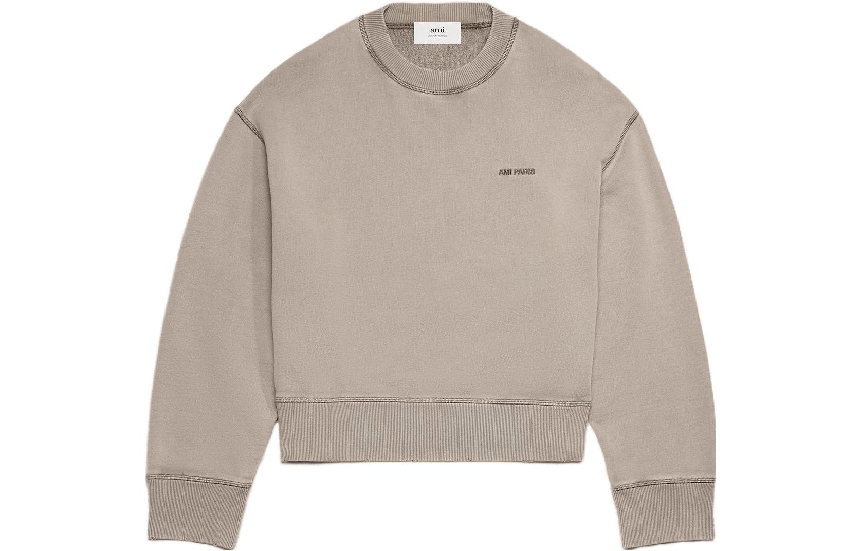 Order 아미 파리 AMIPARIS FW23 유니섹스 디자이너 워시드 코튼 풀오버 스웨트셔츠 - 클레이. USW016JE0052263