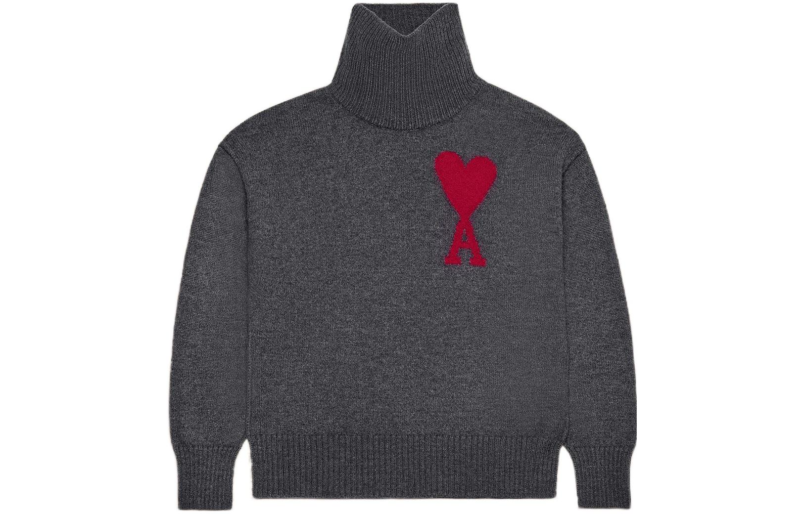 Ami Paris AMIPARIS FW23 Unisex Grey Heart Pattern High Neck Loose Sweater. BFUKS406018084 圖 2