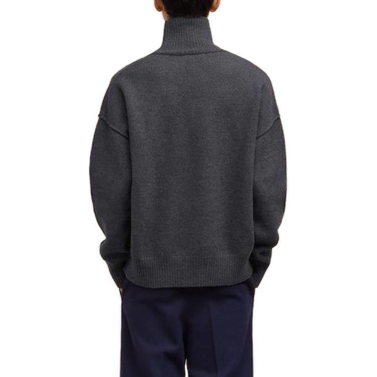 Ami Paris AMIPARIS FW23 Unisex Grey Heart Pattern High Neck Loose Sweater. BFUKS406018084 圖 4