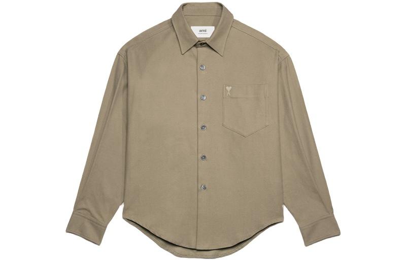 Ami Paris AMIPARIS FW23 Unisex Loose Fit Solid Button-Up Long Sleeve Shirt Gray-Brown USH140CO0056-281