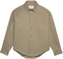 Ami Paris AMIPARIS FW23 Unisex Loose Fit Solid Button-Up Long Sleeve Shirt Gray-Brown USH140CO0056-281 Ami Paris AMIPARIS FW23 Unisex Loose Fit Solid Button-Up Long Sleeve Shirt Gray-Brown USH140CO0056-281