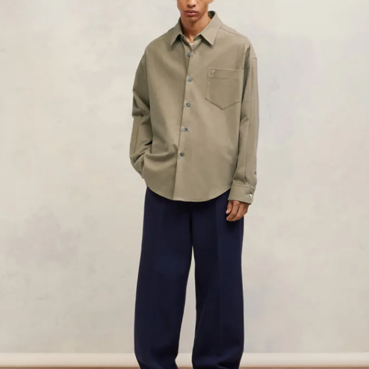 Ami Paris AMIPARIS FW23 Unisex Loose Fit Solid Button-Up Long Sleeve Shirt Gray-Brown USH140CO0056-281 圖 3
