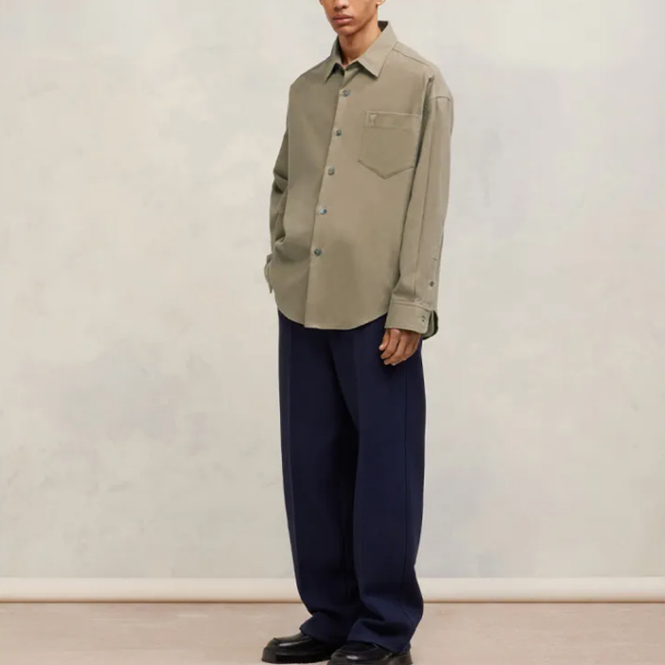 Ami Paris AMIPARIS FW23 Unisex Loose Fit Solid Button-Up Long Sleeve Shirt Gray-Brown USH140CO0056-281 圖 5
