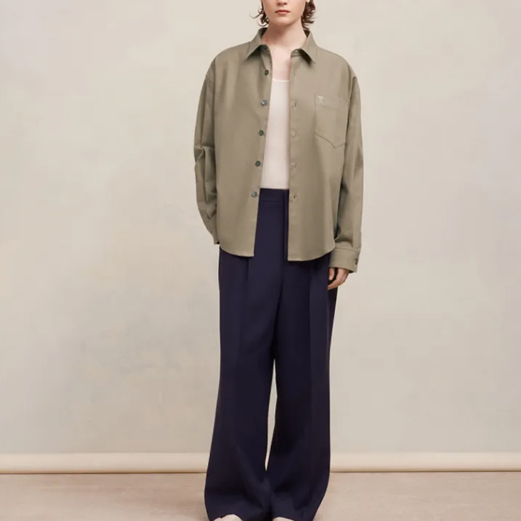 Ami Paris AMIPARIS FW23 Unisex Loose Fit Solid Button-Up Long Sleeve Shirt Gray-Brown USH140CO0056-281 圖 6