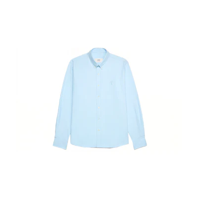 Ami Paris AMIPARIS FW23 Unisex Solid Color Embroidered Long Sleeve Shirt Blue USH160CO0031450