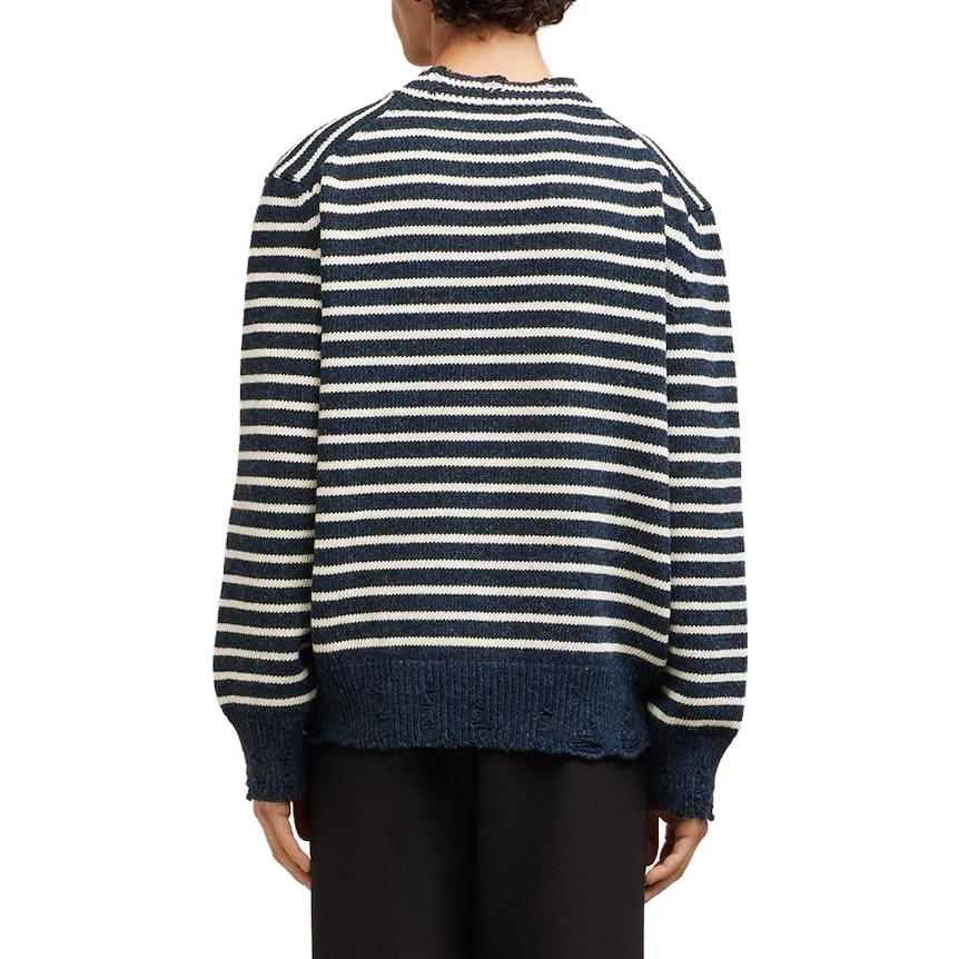 Shop Ami Paris AMIPARIS FW23 Suéter Unisex de Lana Rayado Azul/Marfil. UKS027KN0017477