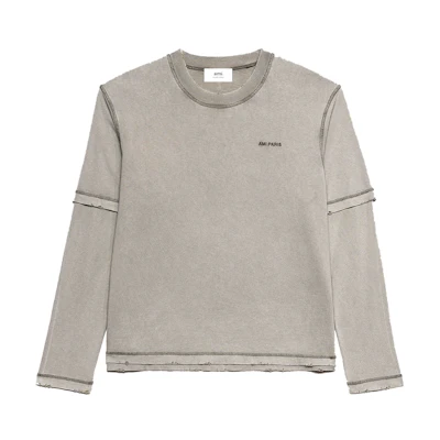 Ami Paris AMIPARIS FW23 Washed Distressed Layered Long Sleeve T-Shirt Unisex. UTS216JE0051-263