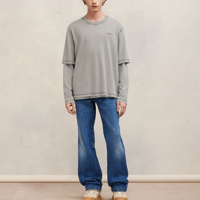 Lookbook Ami Paris AMIPARIS FW23 仿舊破壞層次長袖T恤 男女適穿款 UTS216JE0051-263