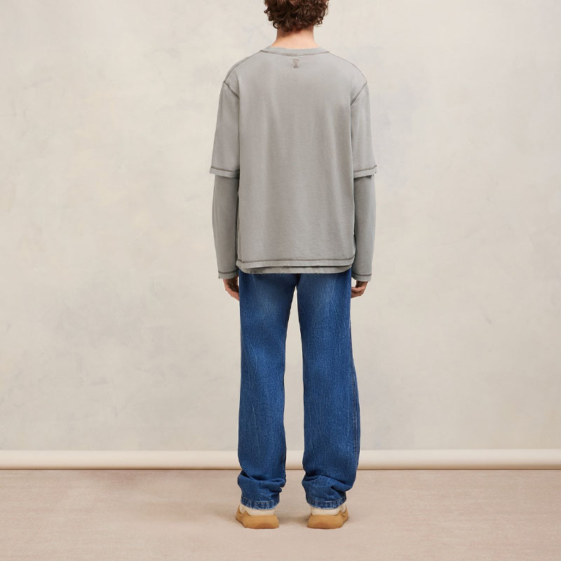 Shop Ami Paris AMIPARIS FW23 仿舊破壞層次長袖T恤 男女適穿款 UTS216JE0051-263