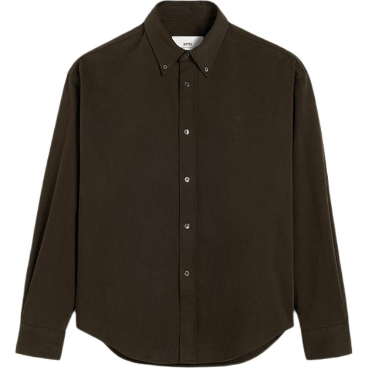 Ami Paris AMIPARIS FW24  Embroidered Heart Oversized Long Sleeve Shirt Dark Brown HSH170CO0082-221
