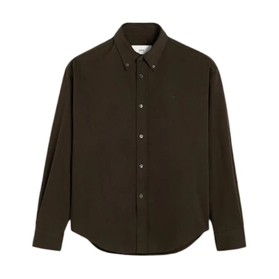 Ami Paris AMIPARIS FW24 Embroidered Heart Oversized Long Sleeve Shirt Dark Brown HSH170CO0082-221