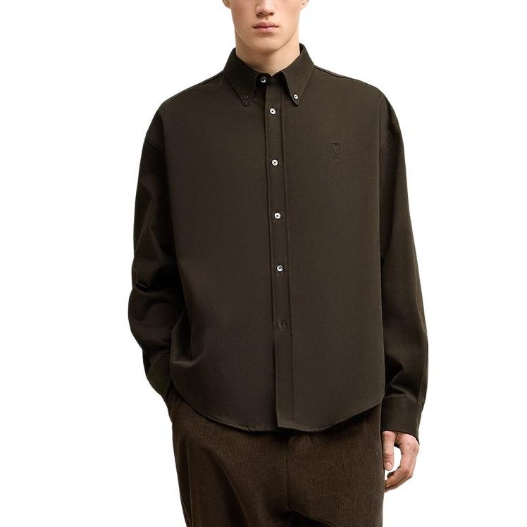 Lookbook アミパリス AMIPARIS FW24 刺繍ハート オーバーサイズ長袖シャツ ダークブラウン HSH170CO0082-221