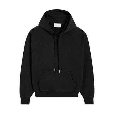 Ami Paris AMIPARIS FW24 Black Heart Logo Cotton Hoodie Unisex Pullover Sweatshirt. USW240JE0091-001