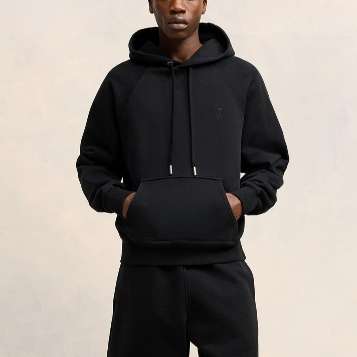 Ami Paris AMIPARIS FW24 Black Heart Logo Cotton Hoodie Unisex Pullover Sweatshirt. USW240JE0091-001 圖 3