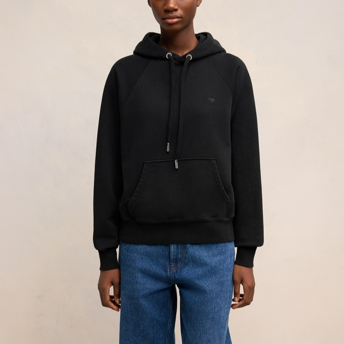 Ami Paris AMIPARIS FW24 Black Heart Logo Cotton Hoodie Unisex Pullover Sweatshirt. USW240JE0091-001 圖 4