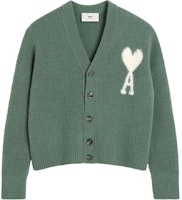 Ami Paris AMIPARIS FW24 Green Cloud Knit Cardigan with Letter Heart V-neck Unisex. UKC025KN0032-GREEN Ami Paris AMIPARIS FW24 Green Cloud Knit Cardigan with Letter Heart V-neck Unisex. UKC025KN0032-GREEN
