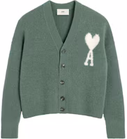 Order Ami Paris AMIPARIS FW24 Green Cloud Knit Cardigan with Letter Heart V-neck Unisex. UKC025KN0032-GREEN