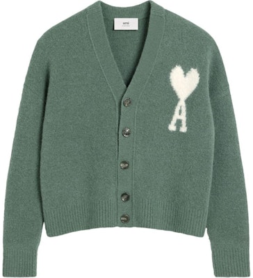 Ami Paris AMIPARIS FW24綠雲絨心字母V領針織毛衣外套中性款 UKC025KN0032-GREEN Order Ami Paris AMIPARIS FW24綠雲絨心字母V領針織毛衣外套中性款 UKC025KN0032-GREEN