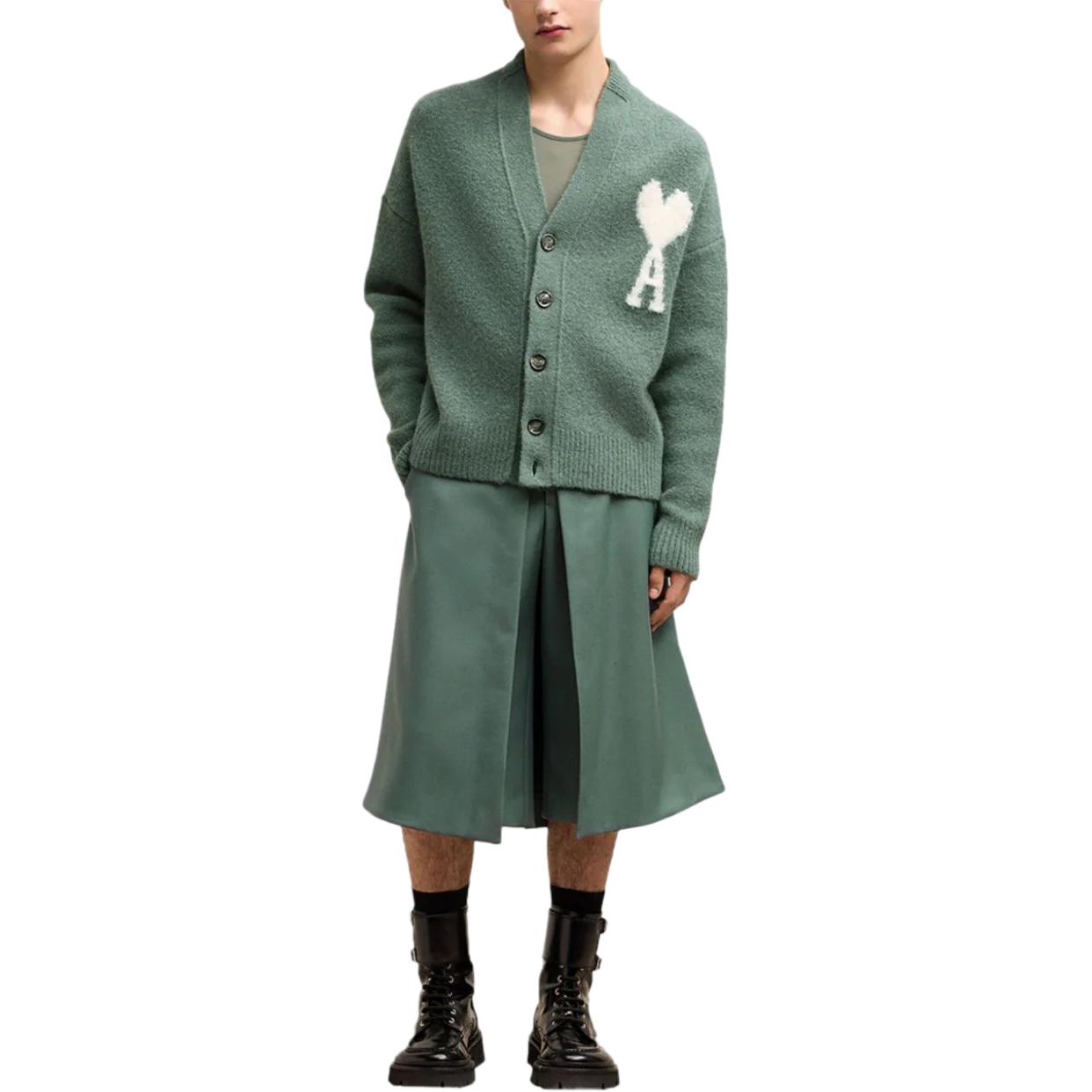 Purchase Ami Paris AMIPARIS FW24綠雲絨心字母V領針織毛衣外套中性款 UKC025KN0032-GREEN