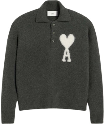 Ami Paris AMIPARIS FW24 心型設計針織Polo雲彩毛衣 中性款 深灰色. UPL325KN0032-061 Order Ami Paris AMIPARIS FW24 心型設計針織Polo雲彩毛衣 中性款 深灰色. UPL325KN0032-061