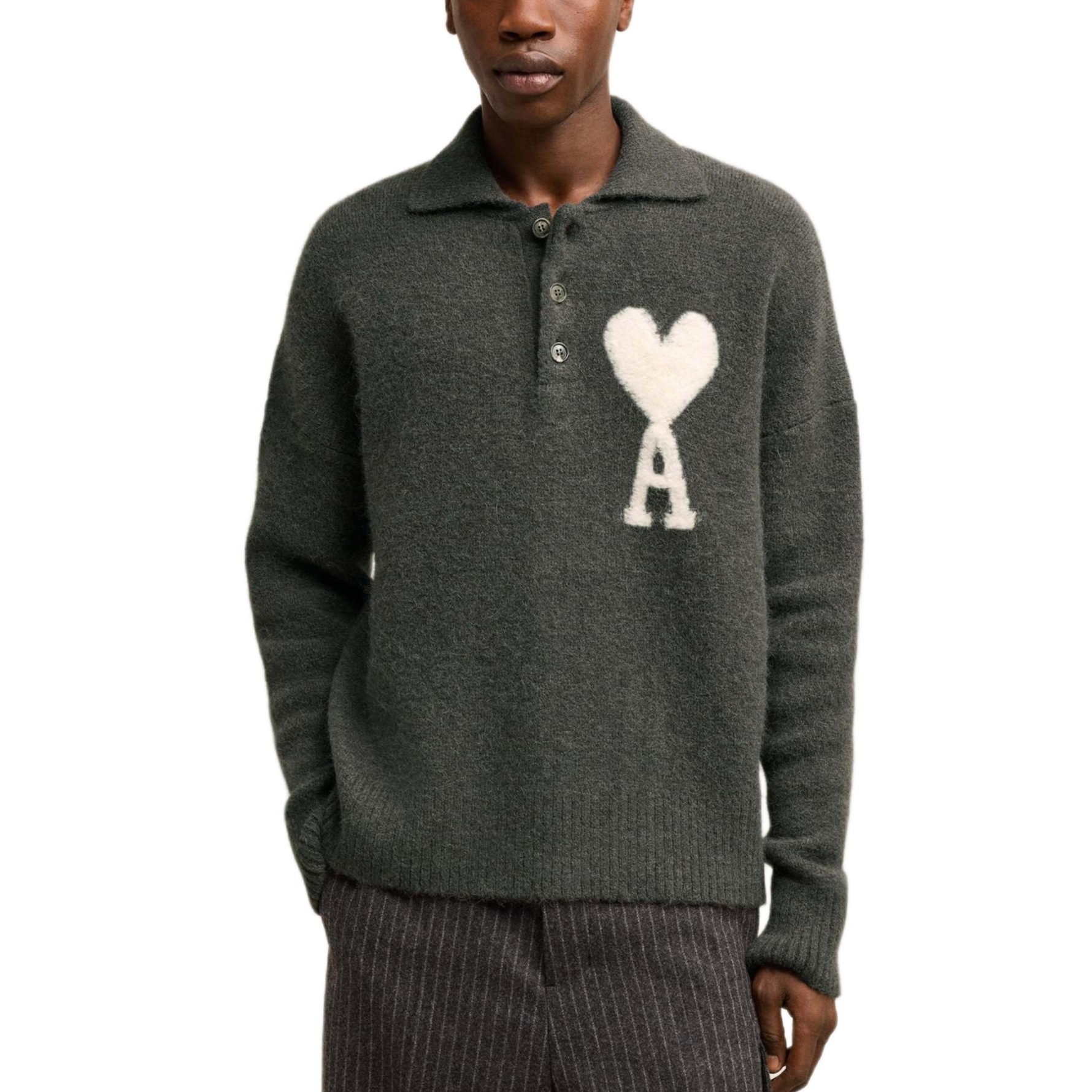 Details for Ami Paris AMIPARIS FW24 心型設計針織Polo雲彩毛衣 中性款 深灰色. UPL325KN0032-061