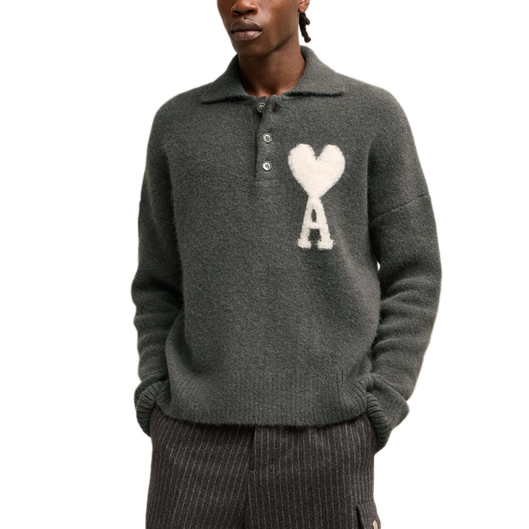 Cheap Ami Paris AMIPARIS FW24 心型設計針織Polo雲彩毛衣 中性款 深灰色. UPL325KN0032-061