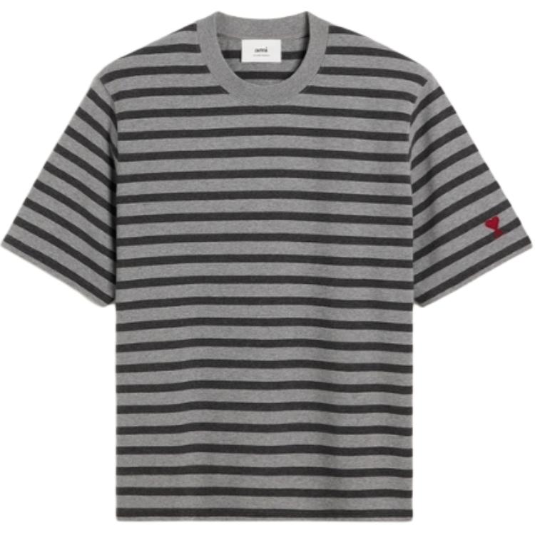 Ami Paris AMIPARIS FW24 Heart Print Striped Loose Fit T-Shirt Men Dark/Light Grey. HTS045JE0084-0556 圖 2