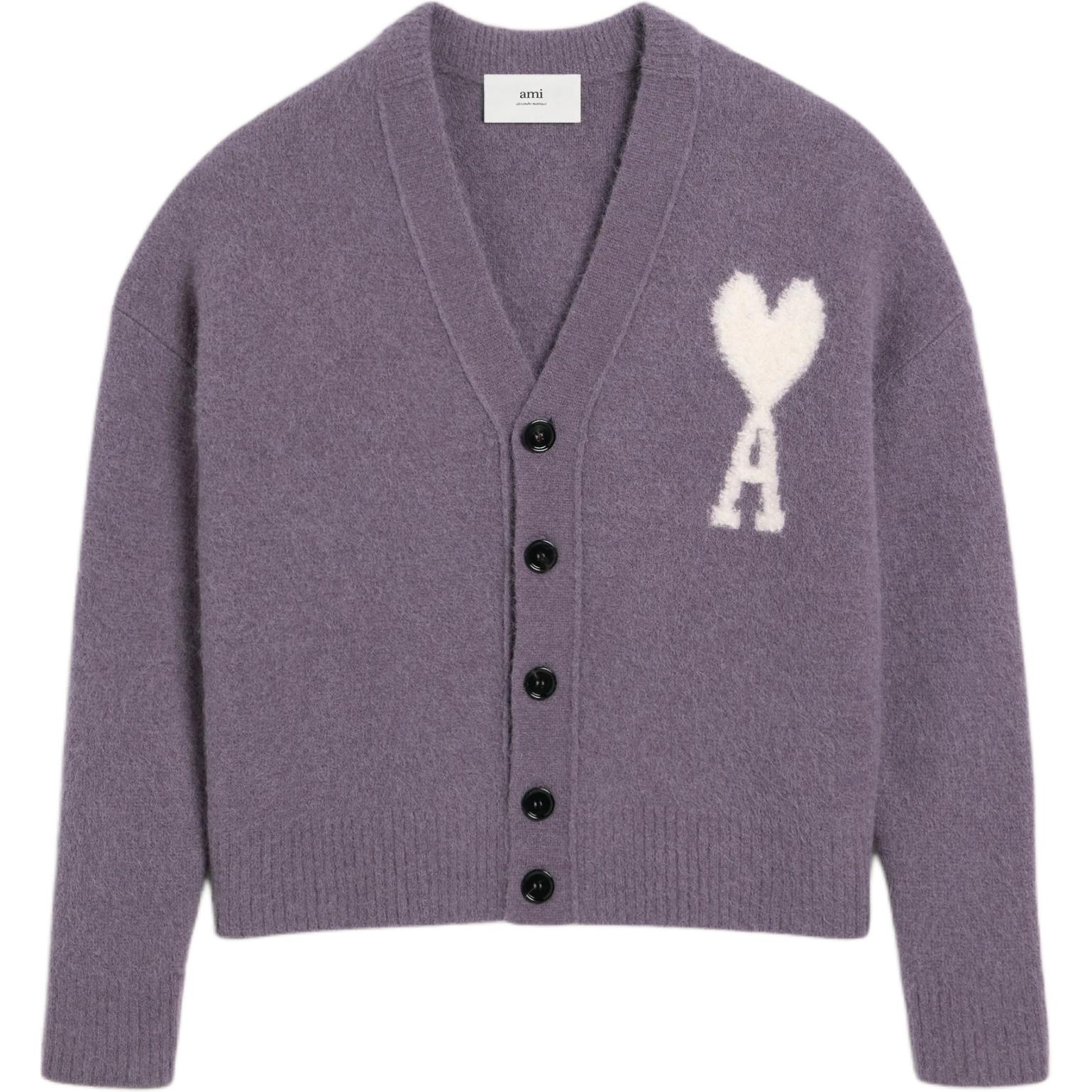 Order Ami Paris Cardigan Ungu Hati Leher-V Unisex Knit Sweater. UKC025KN0032-504