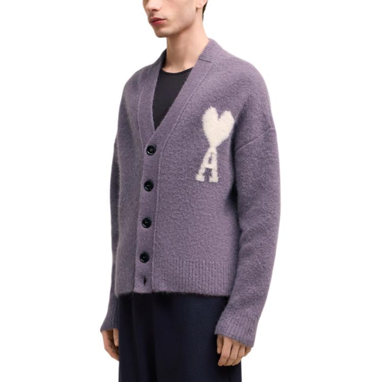 Details for Ami Paris Cardigan Ungu Hati Leher-V Unisex Knit Sweater. UKC025KN0032-504