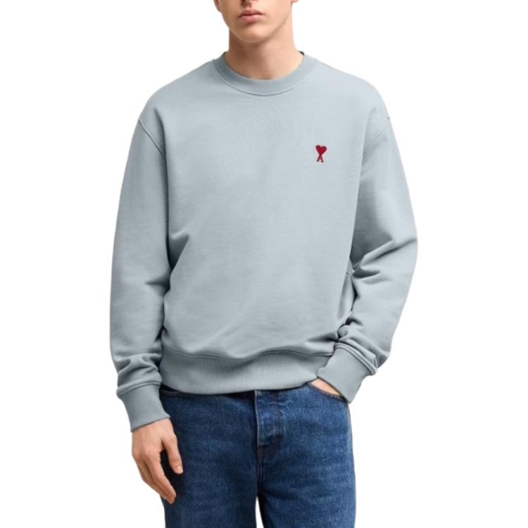 Lookbook AMI PARIS AMIPARIS FW24 Sweatshirt Biru Hati Merah Unisex Kasual Kapas USW035730-4012