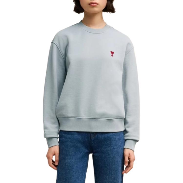 Shop AMI PARIS AMIPARIS FW24 Sweatshirt Biru Hati Merah Unisex Kasual Kapas USW035730-4012