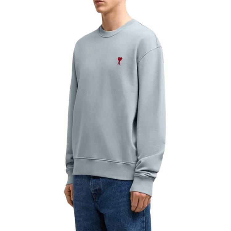 Sizing AMI PARIS AMIPARIS FW24 Sweatshirt Biru Hati Merah Unisex Kasual Kapas USW035730-4012