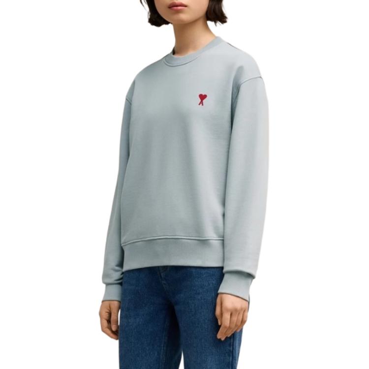 Cheap AMI PARIS AMIPARIS FW24 Sweatshirt Biru Hati Merah Unisex Kasual Kapas USW035730-4012