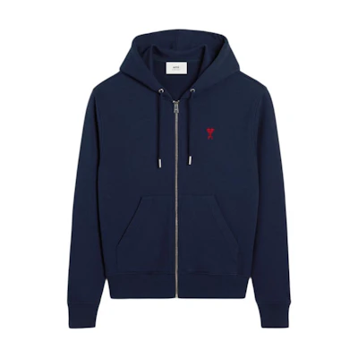 Ami Paris AMIPARIS FW24 Red Heart Cotton Zip-Up Hoodie Jacket Unisex Blue. BFUSW435730-430