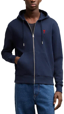 Ami Paris AMIPARIS FW24 紅心棉質拉鍊連帽外套 藍色 男女適用 BFUSW435730-430 Lookbook Ami Paris AMIPARIS FW24 紅心棉質拉鍊連帽外套 藍色 男女適用 BFUSW435730-430