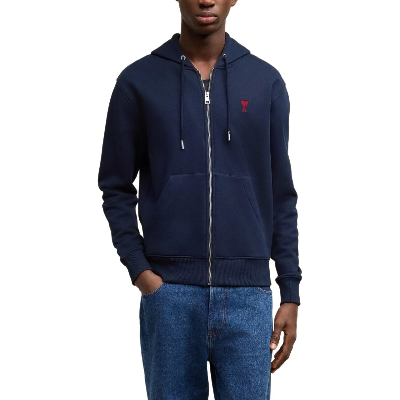 Ami Paris AMIPARIS FW24 Red Heart Cotton Zip-Up Hoodie Jacket Unisex Blue. BFUSW435730-430 圖 4